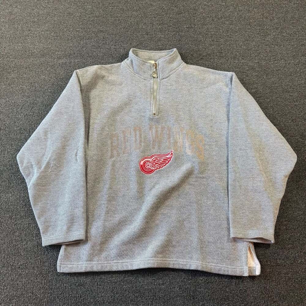 Vintage Detroit Red Wings 1/4 Zip Pullover Sweatshirt Gray